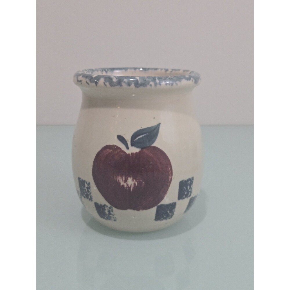 Marshall Pottery Apple Crock Small Utensil Holder Texas Stoneware Vintage Signed